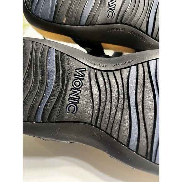 Vionic Amber Navy Blue Croc Embossed Faux Leather Sandals Sz 6 Orthaheel - Picture 10 of 15